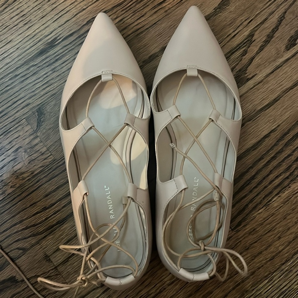 Loeffler Randall Ambra flat shoes in nude with lace up detail size 9